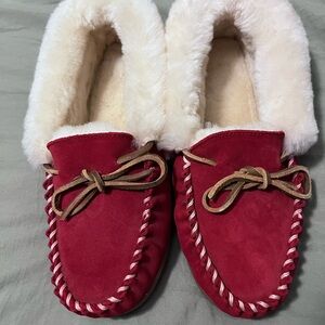 LL Bean Red Suede Moccasin Slippers